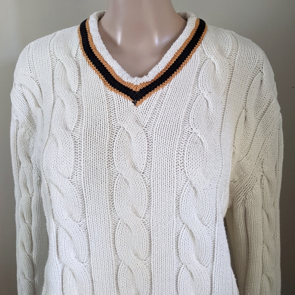 Zara Cable Knit Striped V-neck White Sweater, Men's Medium - Picture 4 of 7